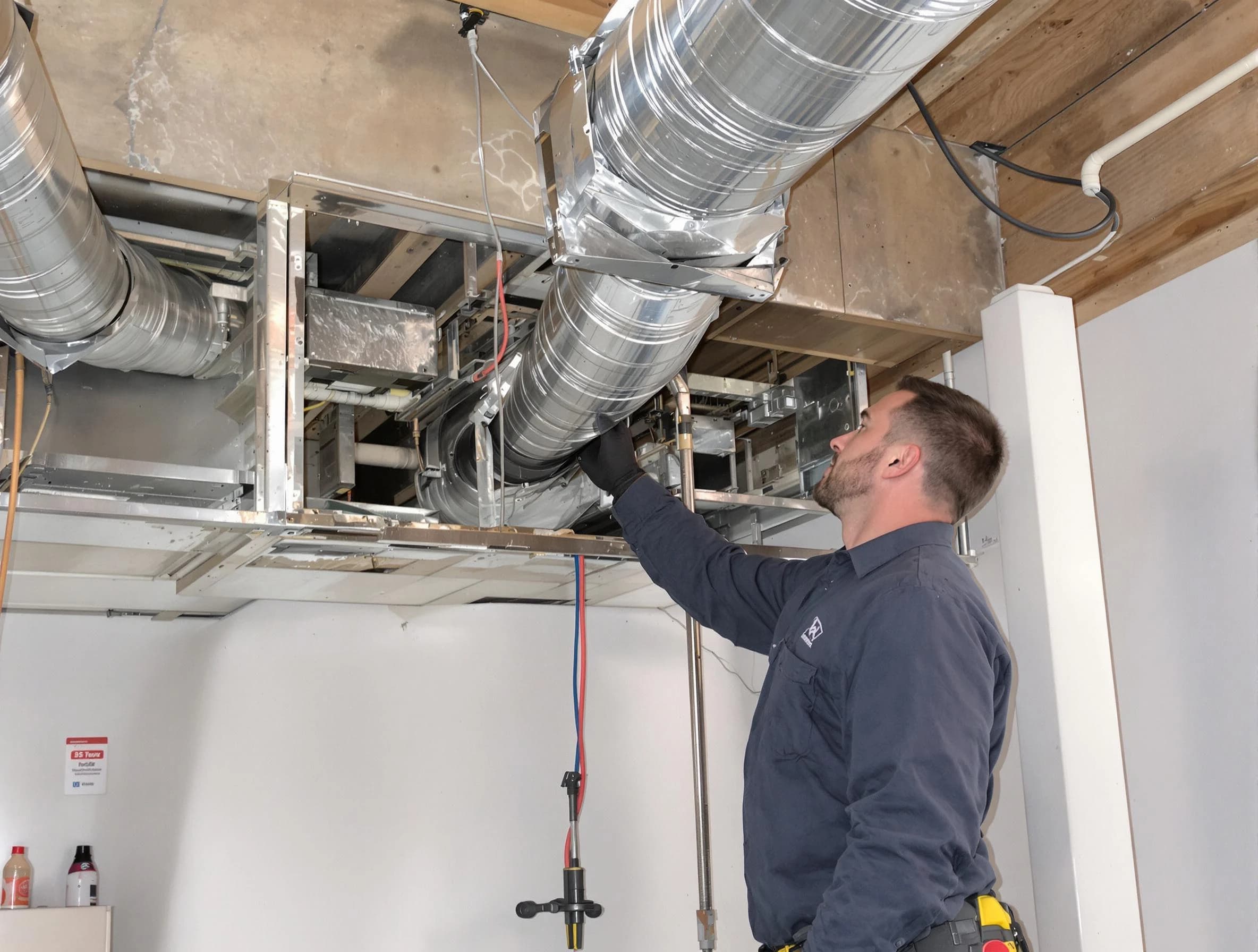 Suwanee Air Duct Cleaning technician performing professional air duct repair using specialized tools in Suwanee