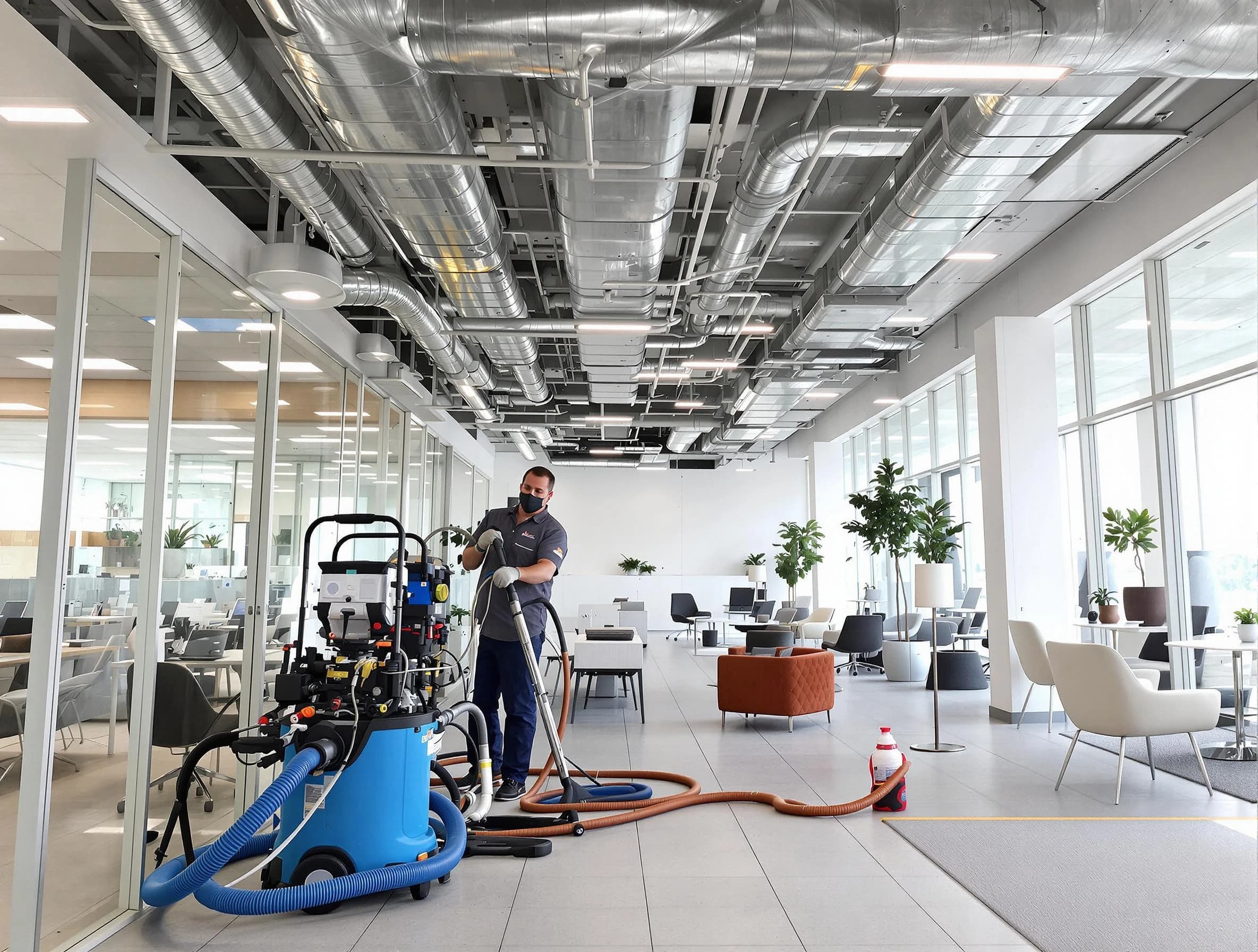 Suwanee Air Duct Cleaning team conducting comprehensive commercial duct cleaning at a business location in Suwanee